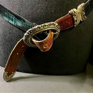 Brighton Black and Brown Belt with Silver Buckle